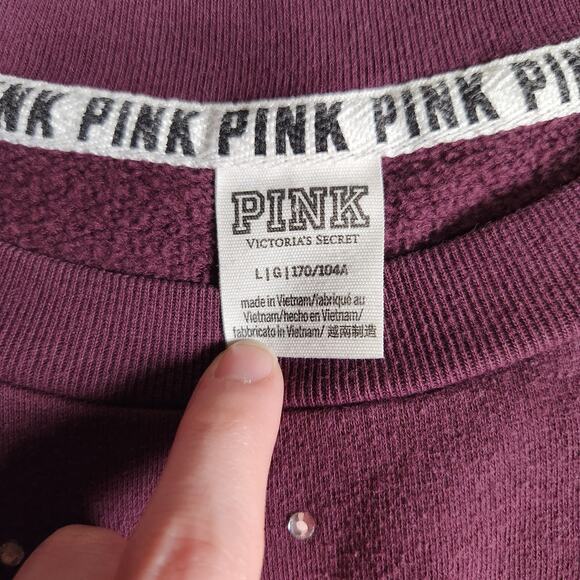 Victoria's Secret PINK Cute Purple Bling Embellished Sweatshirt Size L - Picture 2 of 8